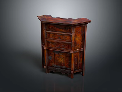 Traditional Chinese Wooden Cabinet With Intricate Carved Patterns And Brown Finish 3d model