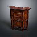 Traditional Chinese Wooden Cabinet With Intricate Carved Patterns And Brown Finish