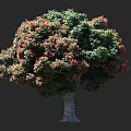 Lush Green Tree With Red Blossoms Thick Trunk And Human Figure For Scale 3d model