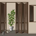 Middle ancient shutter folding door folding window 3d model