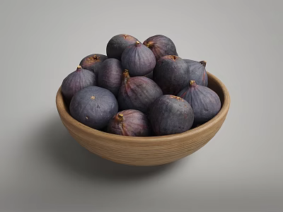 Fresh Ripe Purple Figs Placed In A Wooden Bowl On Gray Background 3d model