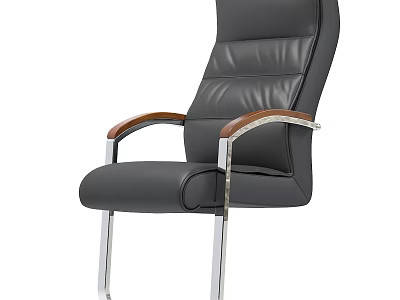 Comfortable Black Leather Office Chair With High Back Wooden Armrests And Metal Frame 3d model