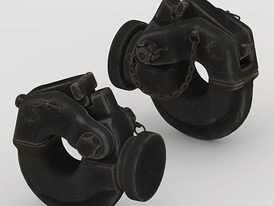 Black Metal Mechanical Parts with Chains and Circular Holes for Industrial Heavy Duty Applications 3d model
