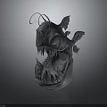 3D Fish Model with Open Mouth Sharp Teeth Large Eyes Tentacles and Fins