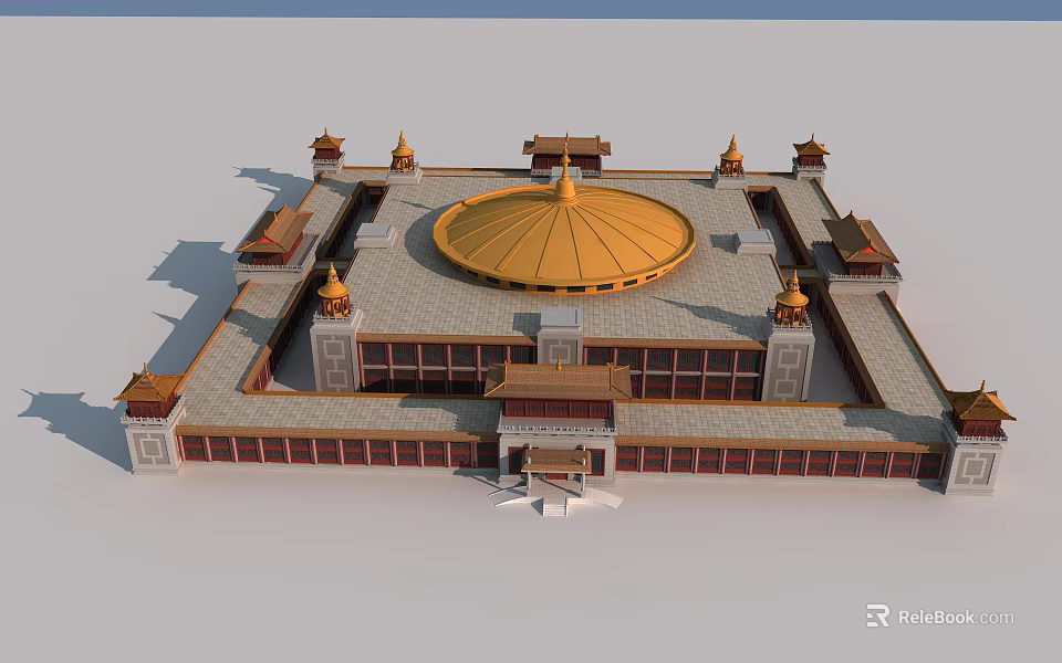 Ancient Architecture With Golden Dome Traditional Towers And Symmetrical Layout 3d model 