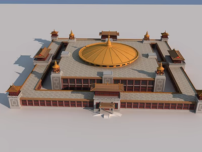 Ancient Architecture With Golden Dome Traditional Towers And Symmetrical Layout 3d model