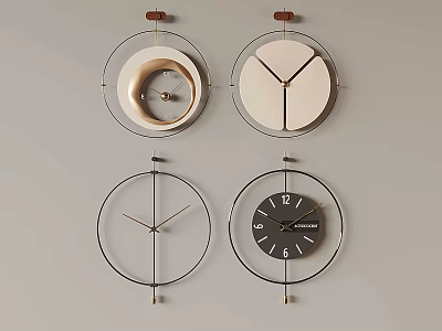 Contemporary Wall Clocks Set With Minimalist Metal Frames And Various Dial Designs 3d model