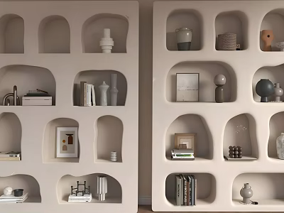 Modern Wall Cabinets With Niche Shelves Displaying Decorative Items And Books 3d model