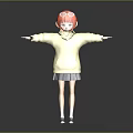 3D Character With Red Hair Orange Glasses Cream Hoodie Dark Pleated Skirt Arms Outstretched