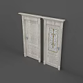 White Wooden Swing Doors Design With Decorative Glass And Carved Details