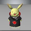 Cute Pikachu Character Wearing Black Robe With Red Cloud Patterns And Happy Expression 3d model