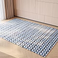 Stylish Square Carpet With Blue And White Geometric Pattern On Wooden Floor