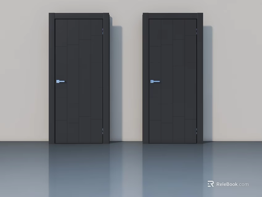 Two Black Swing Doors With Modern Minimalist Design For Interior 3d model