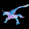 Iridescent Winged Unicorn Sculpture With Crystal Body And Running Pose On Black Background