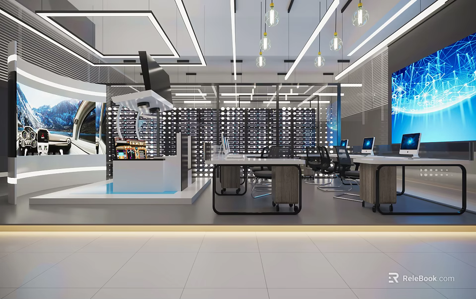 Modern Public Office Space Interior With Ergonomic Workstations Smart Lighting And Digital Displays 3d model