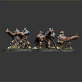 Painted Sci-Fi Warrior Miniature Figures With Weapons And Green Grass Bases