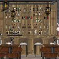 Cozy Restaurant Interior Design With Wooden Bar Counter Hanging Chandelier And Tables Chairs