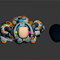 Futuristic Game Movie Character Armored Female With Tech Suit Orange Accents And Blue Orb