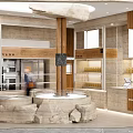 Modern Stylish Dessert Shop Interior Design With Glass Display Cases Stone Decor And Wooden Counter