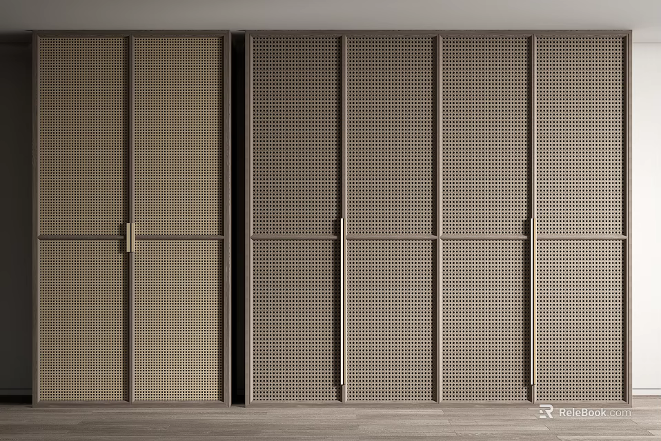 Modern Wardrobe Interior Design with Sliding Doors and Grid Pattern in Neutral Tones 3d model 
