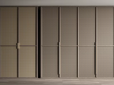 Modern Wardrobe Interior Design with Sliding Doors and Grid Pattern in Neutral Tones 3d model