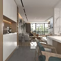 Modern Open Living Dining Room With Wooden Cabinets White Countertop And Green Chairs