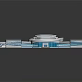 Cartoon Style Architectural Design With Circular Buildings And Blue Pathways 3d model