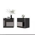 Modern Bedside Tables With Black Vase Green Plant Decorative Sculpture And Storage Drawer
