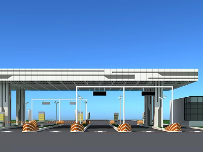 Modern Toll Plaza With Multiple Lanes Canopy Structure And Barrier Gates 3d model