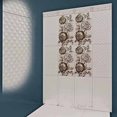 Modern Interior Wall Design With Diamond Pattern And Rose Decorative Details 3d model