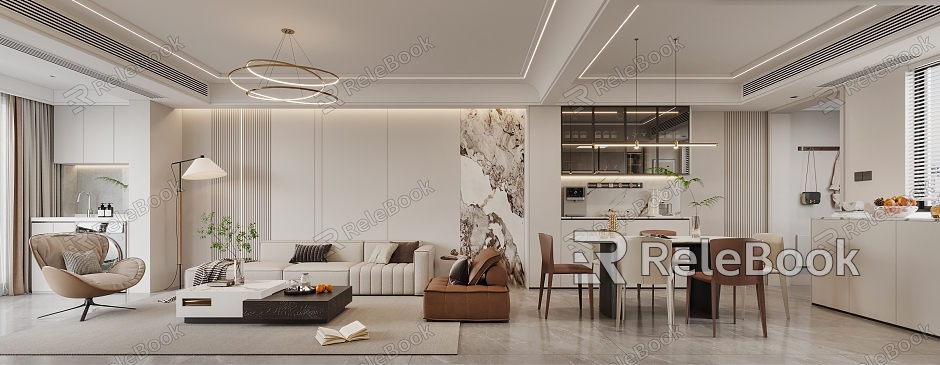 Modern Guest Restaurant Sofa Combination Dining Table and Chair Chandelier Kitchen Wine Cabinet model