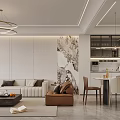 Modern Living and Dining Room Interior With Sofa Coffee Table Dining Chairs And Wall Art