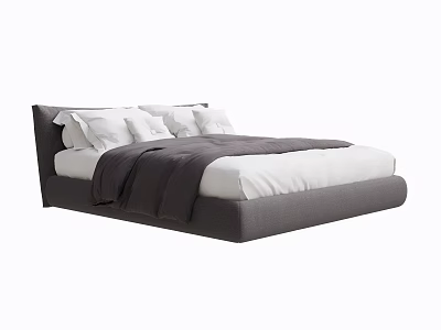 Modern Double Bed With Gray Frame White Sheets Pillows And Dark Gray Blanket 3d model