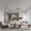 Modern Living Dining Room Interior Design With Sofa Dining Table And Hanging Lamp 3d model