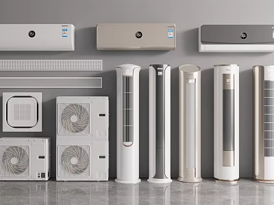 Different Styles of Air Conditioners and Fans Including Wall Mounted Floor Standing and Tower Designs 3d model