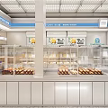 Modern Dessert Shop Interior With Display Cases Blue Seats And White Counters