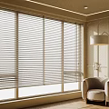 Modern Living Room Window Blinds with Comfortable Chair and Floor Lamp