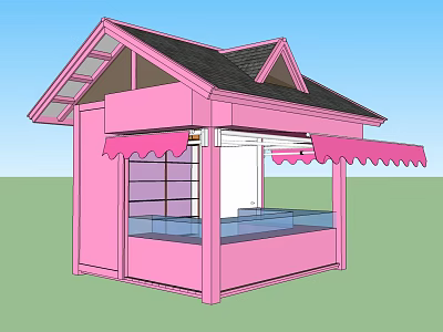 Pink Wooden Cabin Exterior With Awning And Glass Display Windows 3d model