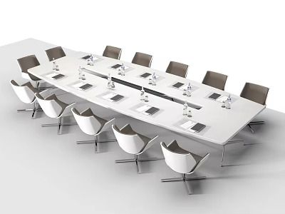 Modern Conference Table With White Tabletop And White Gray Chairs For Meetings 3d model