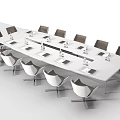 Modern Conference Table With White Tabletop And White Gray Chairs For Meetings