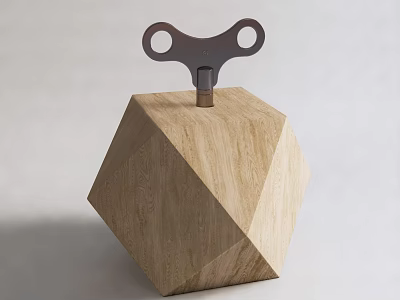 Modern Wooden Polyhedron Decorative Ornament With Top Metal Accent For Home Decor 3d model