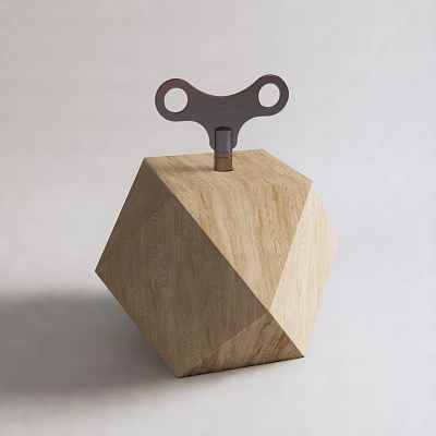 Modern Wooden Polyhedron Decorative Ornament With Top Metal Accent For Home Decor 3d model