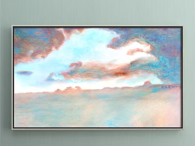 Abstract Art Painting On Wall With Soft Sky Clouds And Horizon View 3d model