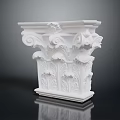 White Stone Classical Architectural Capital with Intricate Carved Foliage and Volute Details