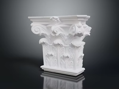 White Stone Classical Architectural Capital with Intricate Carved Foliage and Volute Details 3d model