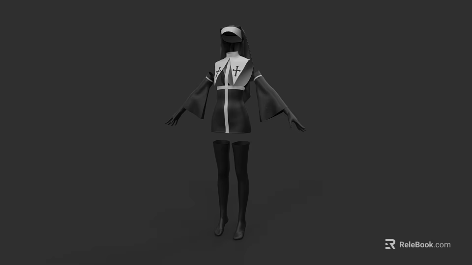 Stylish Black And White Outfit With Long Sleeves Cap And Structured Design 3d model 