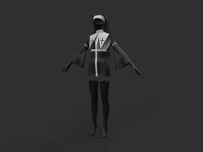 Stylish Black And White Outfit With Long Sleeves Cap And Structured Design 3d model