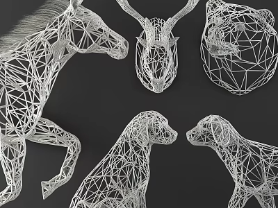 Modern Minimalist Animal Wall Decor With Geometric Line Horse Deer Bear Dog Sculptures 3d model