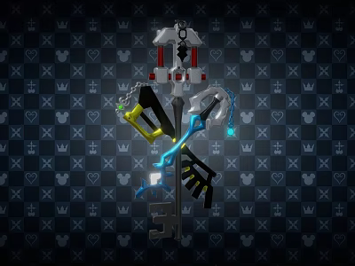 Decorative Key With Glowing Blue Yellow Accents And Intricate Patterned Background Design 3d model