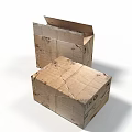 Cardboard Boxes Open And Closed Worn Cardboard With Recycling Symbols On White Background